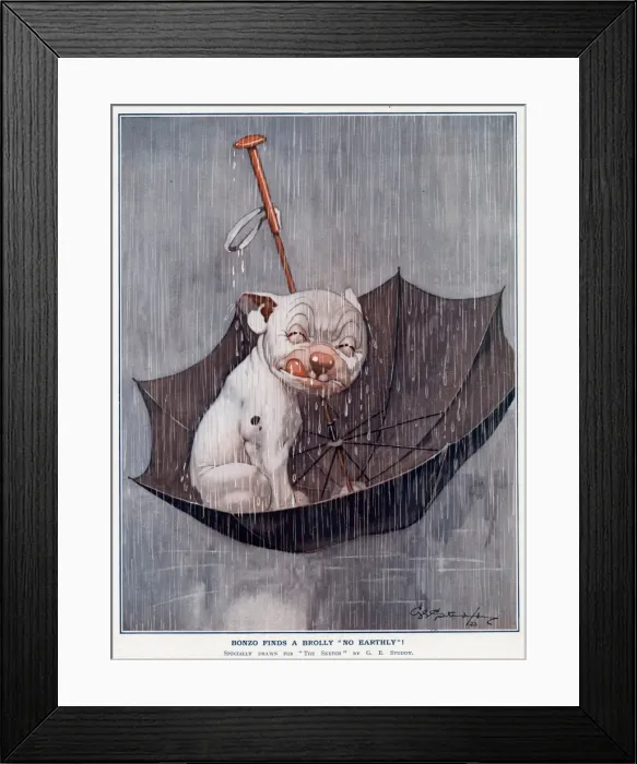 Framed Print : Bonzo Finds a Brolly No Earthly by George Studdy Framed Print : Bonzo Finds a Brolly No Earthly by George Studdy