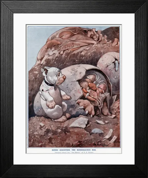 Framed Print : Bonzo Discovers the Bonzosaurus Egg by George Studdy