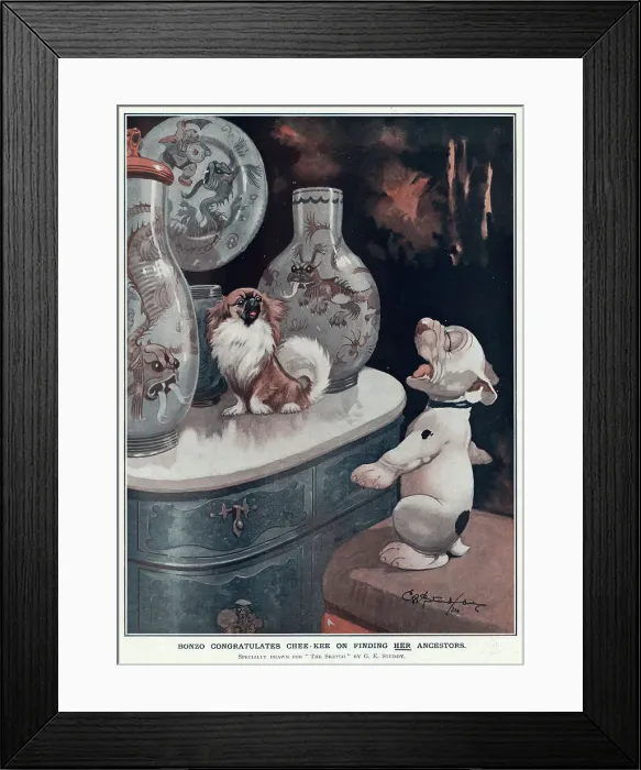 Framed Print : Bonzo congratulates Chee-Kee by George Studdy Framed Print : Bonzo congratulates Chee-Kee by George Studdy