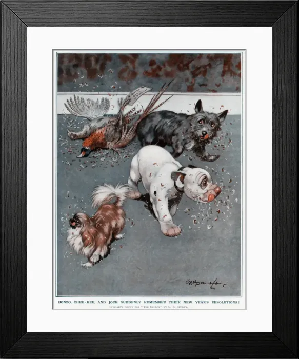 Framed Print : Bonzo, Chee-Kee and Jock by George Studdy Framed Print : Bonzo, Chee-Kee and Jock by George Studdy