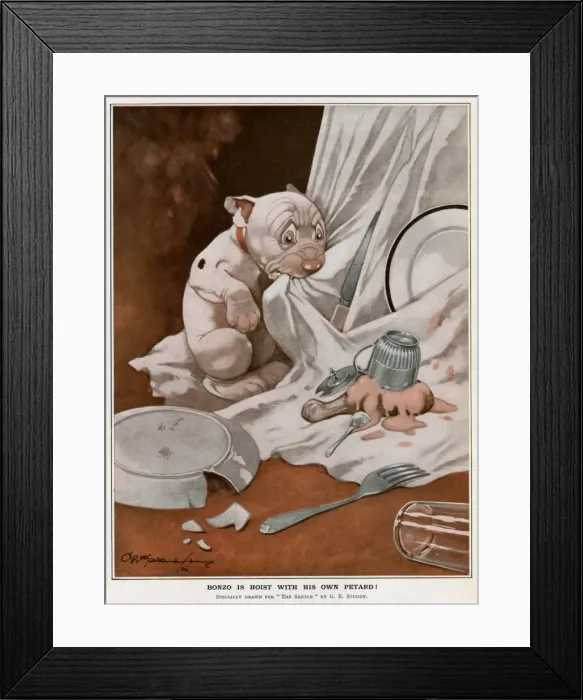 Framed Print : Bonzo is hoist with his own petard! by George Studdy Framed Print : Bonzo is hoist with his own petard! by George Studdy