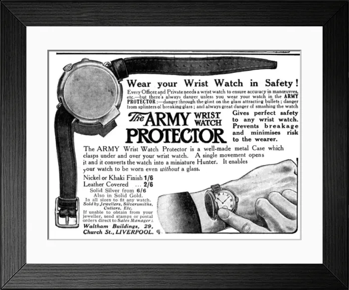 Framed Print : Army wrist watch protector advertisement Framed Print : Army wrist watch protector advertisement