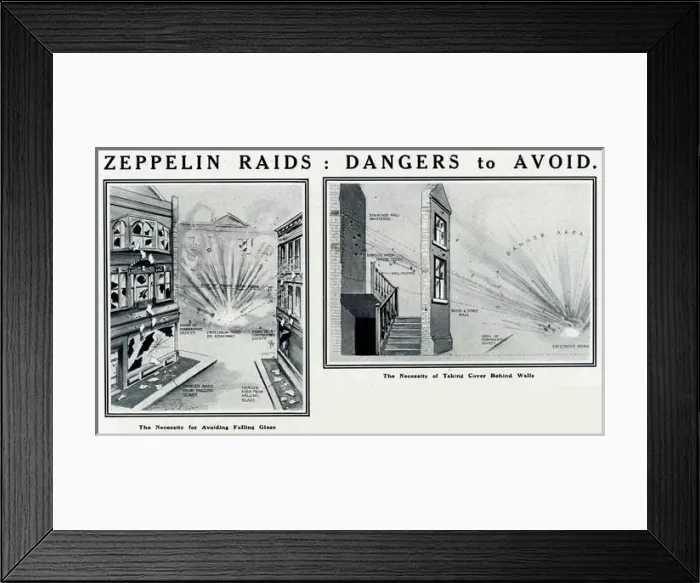 Framed Print : Zeppelin raids -- dangers to avoid