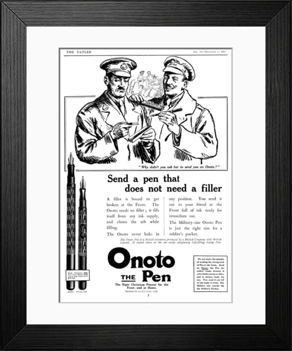 Framed Print : Onoto Pen Advertisement, World War One Framed Print : Onoto Pen Advertisement, World War One