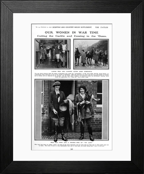 Framed Print : Our Women in War Time - ladies looking after army remounts