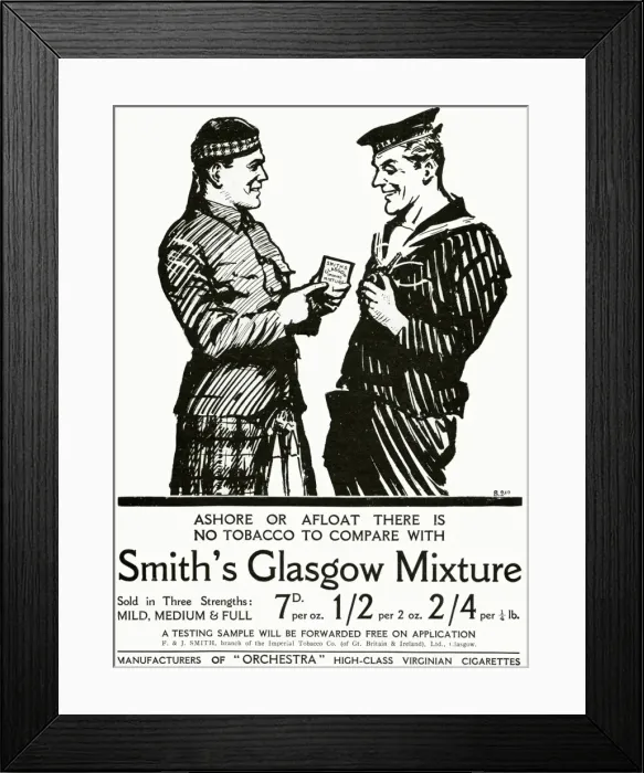 Framed Print : Advert for Smiths Glasgow Mixture Tobacco 1915 Framed Print : Advert for Smiths Glasgow Mixture Tobacco 1915