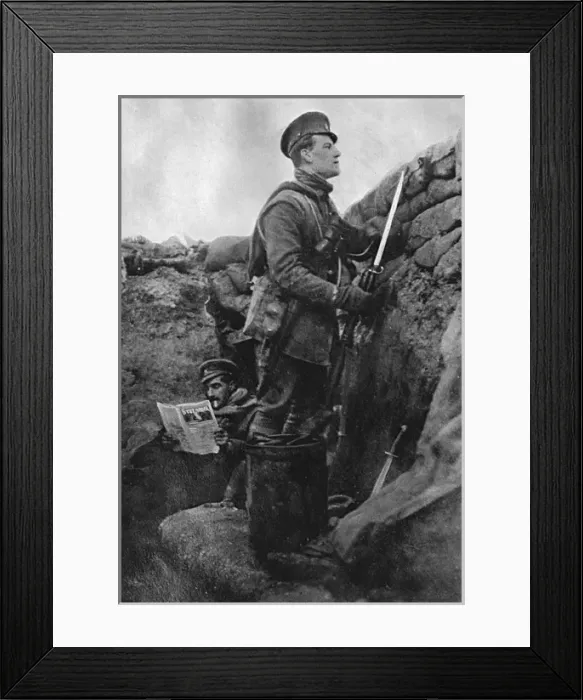 Framed Print : The Bystander being read in a British trench Framed Print : The Bystander being read in a British trench