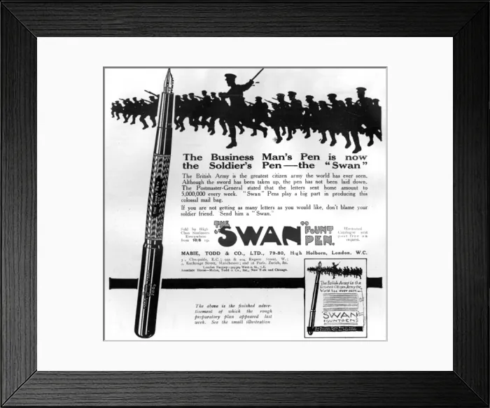 Framed Print : Swan Fountain Pen advertisement, World War One Framed Print : Swan Fountain Pen advertisement, World War One
