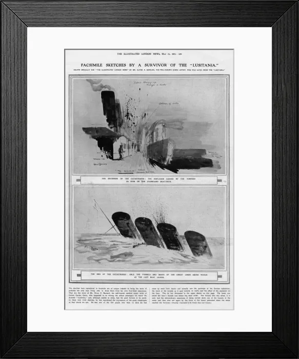Framed Print : The Lusitania struck by a torpedo Framed Print : The Lusitania struck by a torpedo