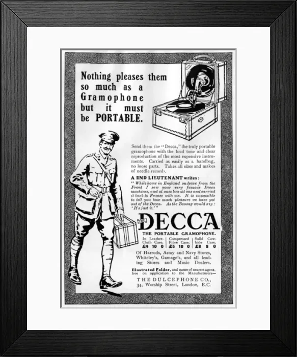 Framed Print : Decca gramophone advertisement, WWI Framed Print : Decca gramophone advertisement, WWI