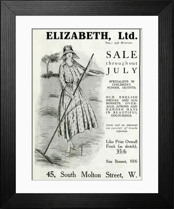 Framed Print : Elizabeth Ltd Clothing advertisement, 1916 Framed Print : Elizabeth Ltd Clothing advertisement, 1916
