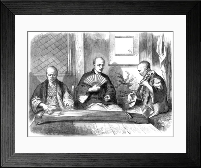 Framed Print : Blind Japanese musicans, 1864 Framed Print : Blind Japanese musicans, 1864