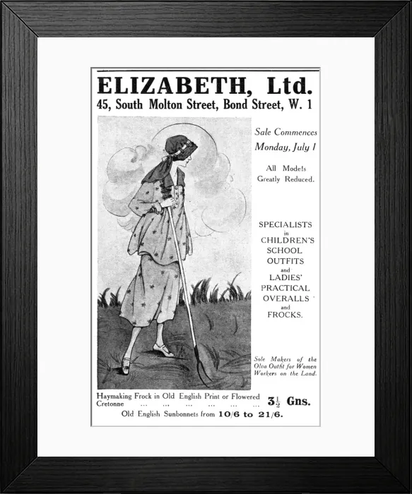 Framed Print : Elizabeth Ltd Clothing advertisement, 1918 Framed Print : Elizabeth Ltd Clothing advertisement, 1918