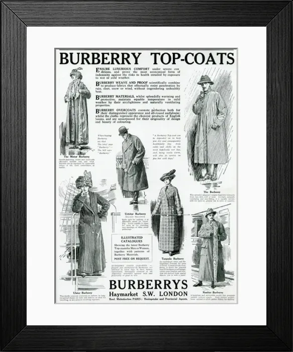 Framed Print : Advert for Burberry smart topcoat 1913