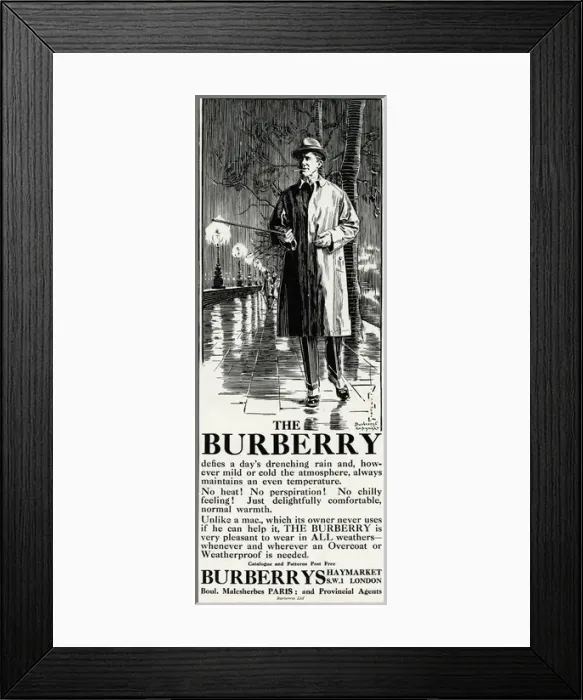 Framed Print : Advert for Burberry trench coat 1924 Framed Print : Advert for Burberry trench coat 1924