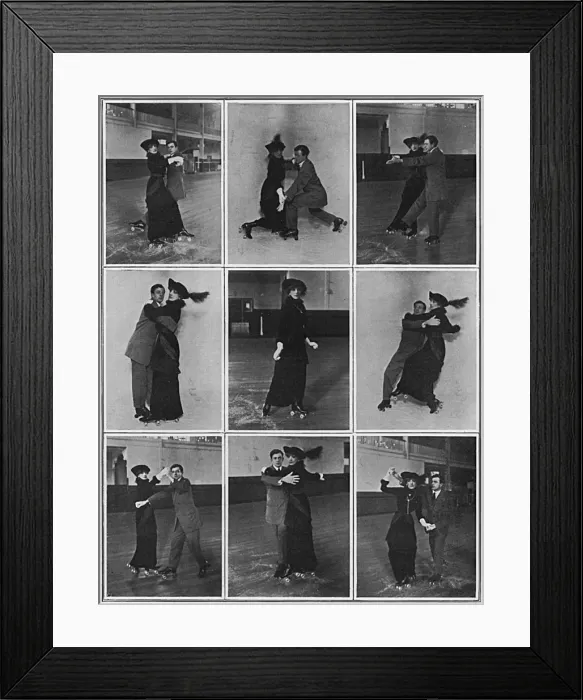 Framed Print : Tango craze: a tango on roller skates, 1913 Framed Print : Tango craze: a tango on roller skates, 1913