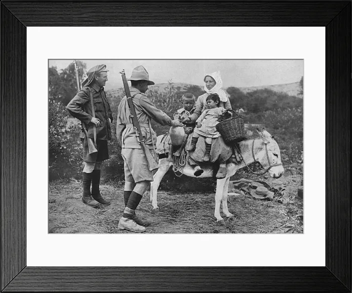 Framed Print : Australian soldiers giving water to local children, Dardanel Framed Print : Australian soldiers giving water to local children, Dardanel