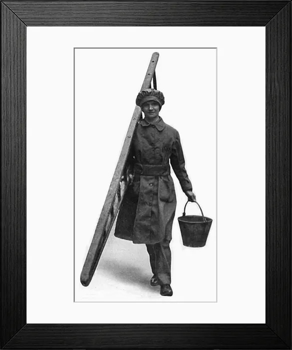 Framed Print : Woman war-time window-cleaner, WW1