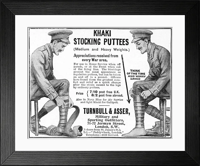Framed Print : Turnbull & Asser khaki puttees advertisement Framed Print : Turnbull & Asser khaki puttees advertisement