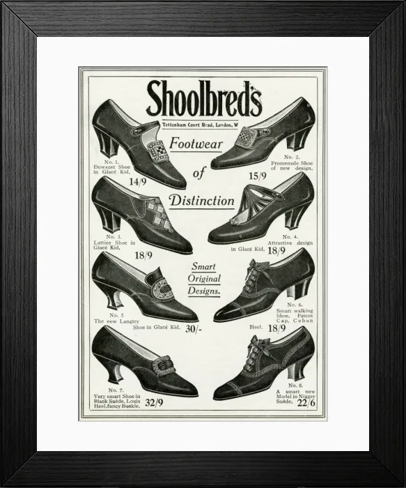 Framed Print : Advert for Shoolbreds womens footwear 1916 Framed Print : Advert for Shoolbreds womens footwear 1916