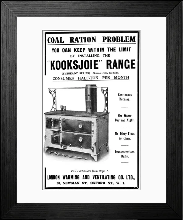 Framed Print : Advert for Kooksjoie range cooker 1918 Framed Print : Advert for Kooksjoie range cooker 1918