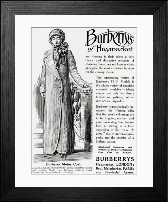 Framed Print : Advert for Burberry motor-coat 1913 Framed Print : Advert for Burberry motor-coat 1913