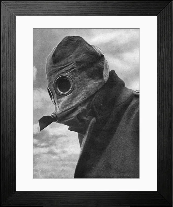 Framed Print : Gas helmet, WW1