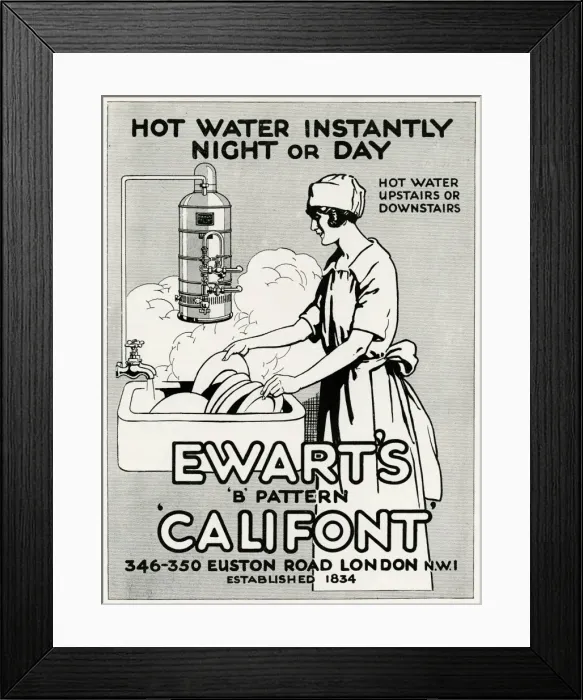 Framed Print : Advert for Ewarts Califont hot water 1926 Framed Print : Advert for Ewarts Califont hot water 1926