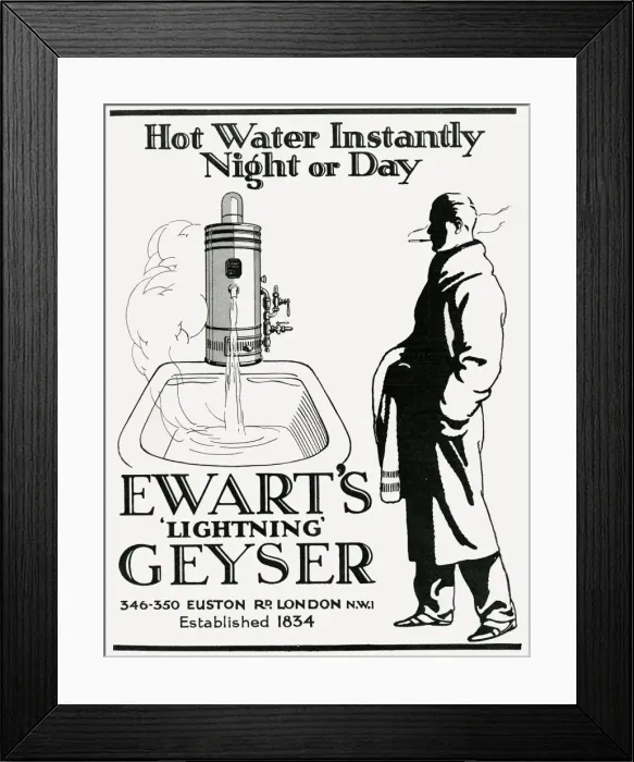 Framed Print : Advert for Ewarts Lightning Geyser 1926 Framed Print : Advert for Ewarts Lightning Geyser 1926