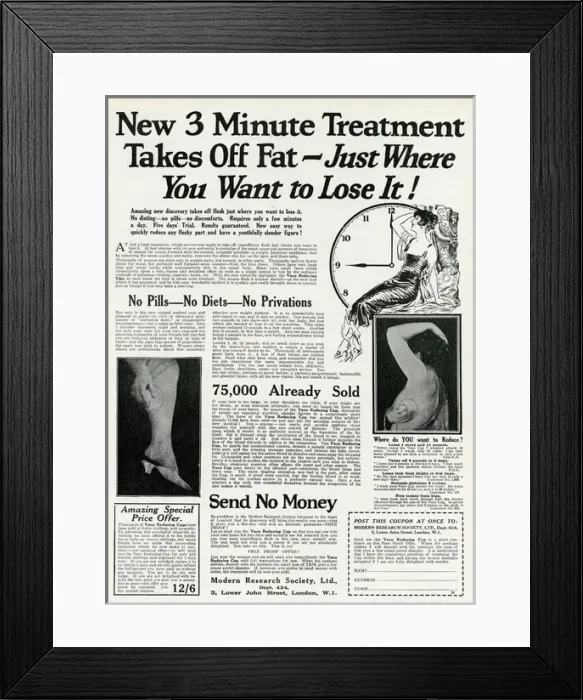 Framed Print : Advert for Veco reducing cup for weight loss 1926 Framed Print : Advert for Veco reducing cup for weight loss 1926