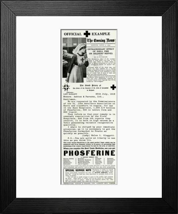 Framed Print : Advert for Phosferine tonic medicine 1915