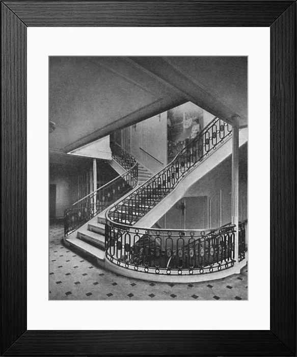 Framed Print : Ship interiors: the main staircase of the Amerika, 1905 Framed Print : Ship interiors: the main staircase of the Amerika, 1905