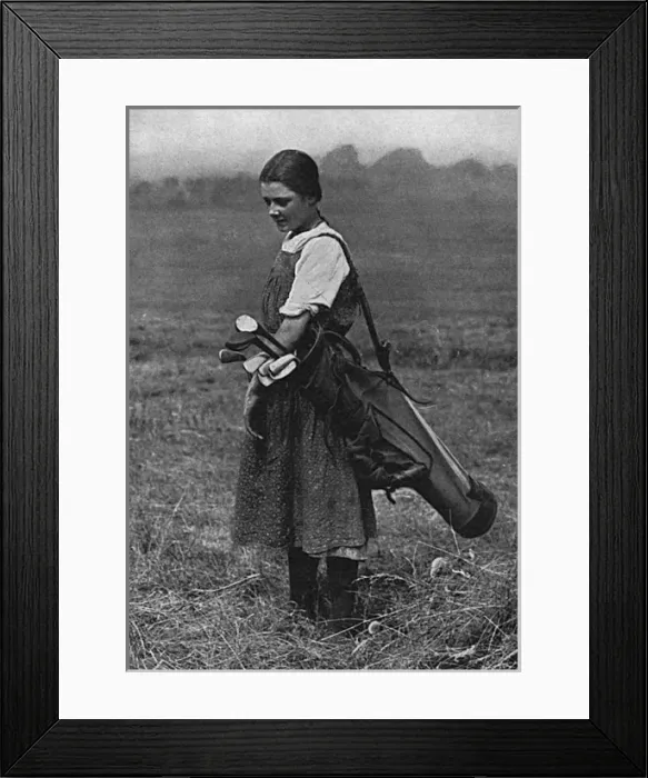 Framed Print : Girl golf caddy, WW1 Framed Print : Girl golf caddy, WW1