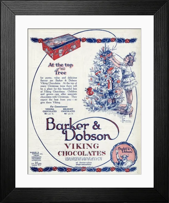 Framed Print : Advert for Barker & Dobson Viking chocolates 1923 Framed Print : Advert for Barker & Dobson Viking chocolates 1923