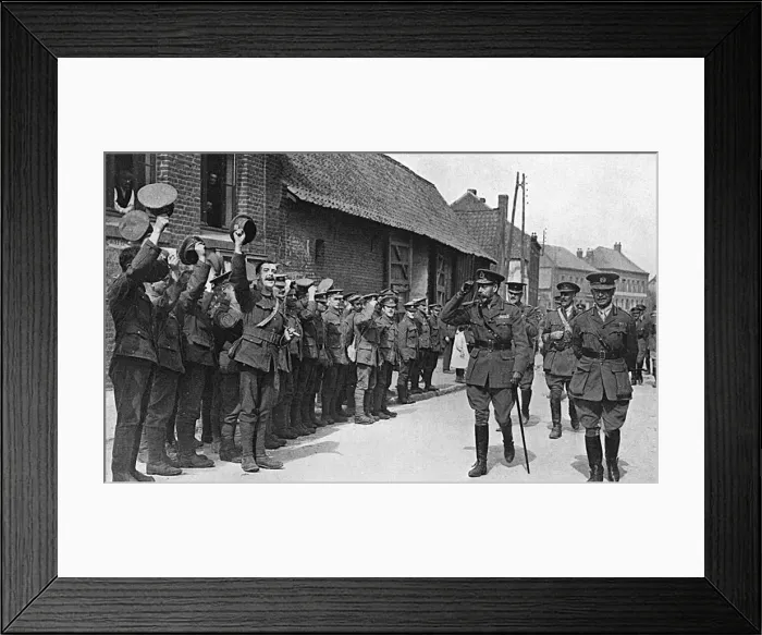 Framed Print : King George V cheered by troops in France, WW1 Framed Print : King George V cheered by troops in France, WW1