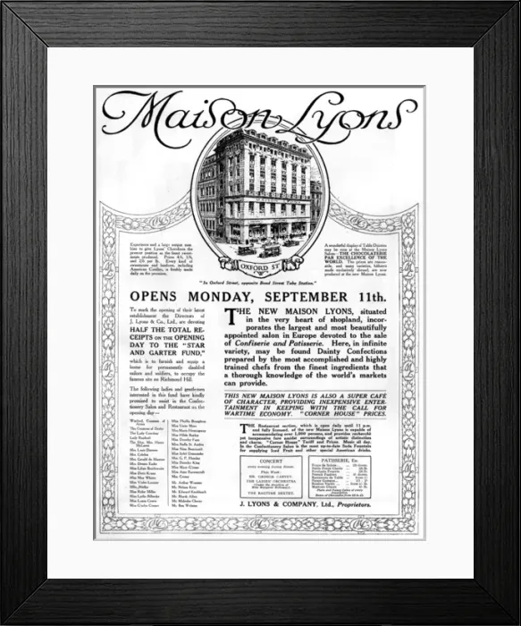 Framed Print : Lyons Corner House advertisement, 1916 Framed Print : Lyons Corner House advertisement, 1916