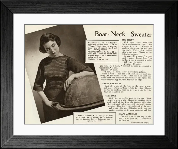 Framed Print : Knitting pattern 1949 Framed Print : Knitting pattern 1949