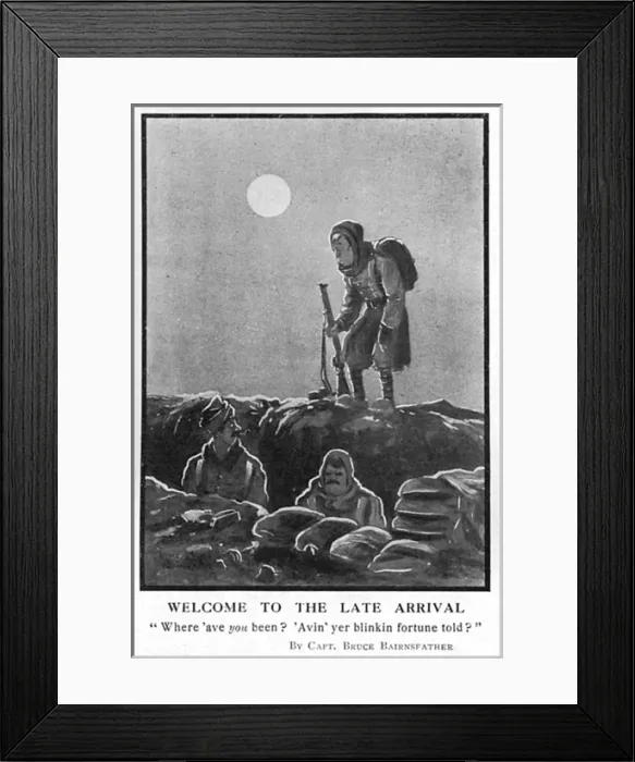 Framed Print : Welcome to the Late Arrival, by Bairnsfather Framed Print : Welcome to the Late Arrival, by Bairnsfather