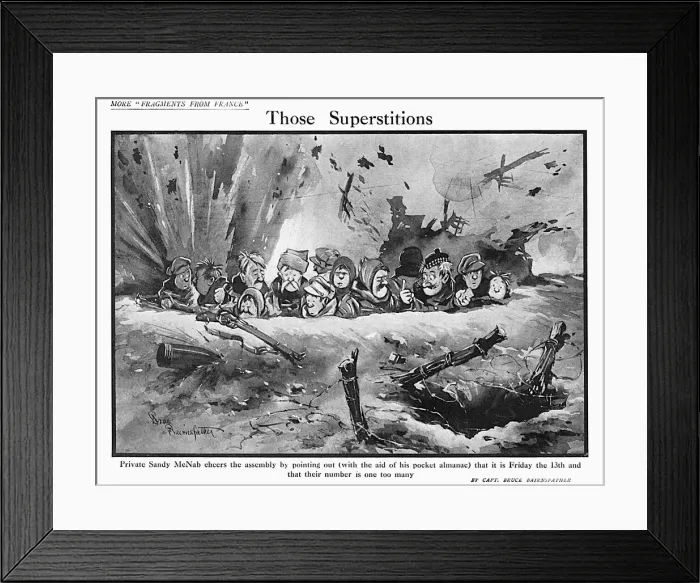 Framed Print : Those Superstitions by Bairnsfather Framed Print : Those Superstitions by Bairnsfather