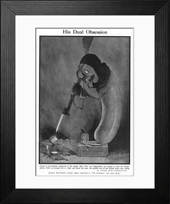 Framed Print : His Dual Obsession by Bairnsfather Framed Print : His Dual Obsession by Bairnsfather