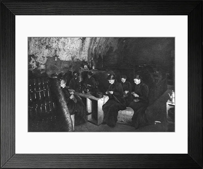 Framed Print : French women knitting in wine cellar, Rheims, WW1 Framed Print : French women knitting in wine cellar, Rheims, WW1