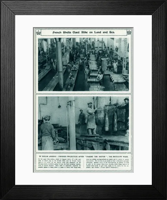 Framed Print : French shells used on Land and Sea WWI