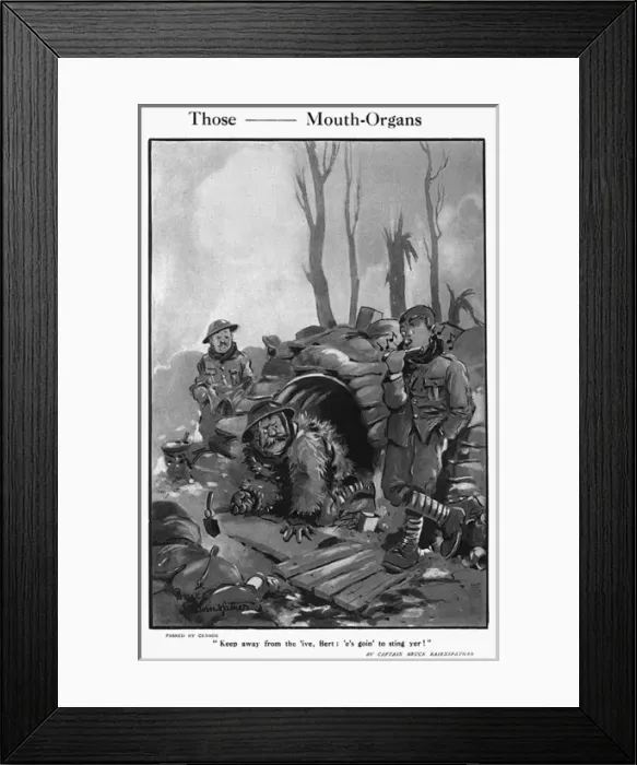 Framed Print : Those &%$* Mouth-Organs by Bruce Bairnsfather Framed Print : Those &%$* Mouth-Organs by Bruce Bairnsfather