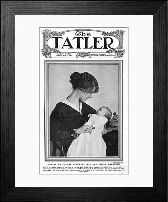 Framed Print : Tatler front cover - Mrs La Touche Congreve and baby daughte Framed Print : Tatler front cover - Mrs La Touche Congreve and baby daughte