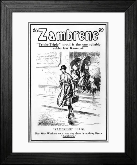 Framed Print : Zambrene raincoat advertisement, WW1
