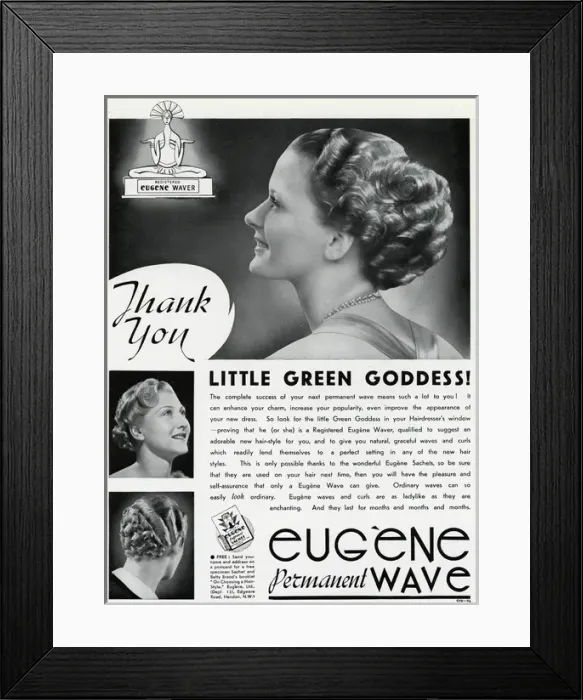 Framed Print : Advert for Eugene permanant hair waves & curls 1937 Framed Print : Advert for Eugene permanant hair waves & curls 1937