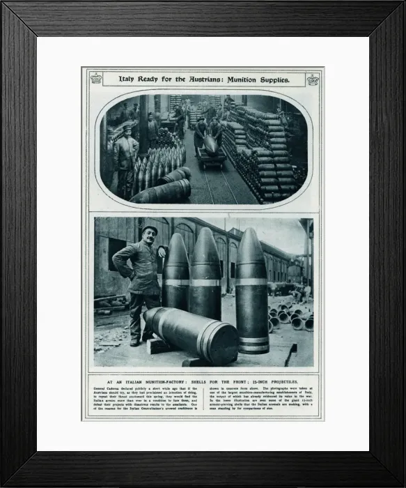 Framed Print : Italy ready for the Austrians: munition supplies 1917