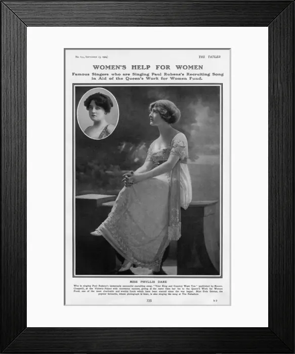 Framed Print : Phyllis Dare and Evie Greene singing recruiting songs, WW1 Framed Print : Phyllis Dare and Evie Greene singing recruiting songs, WW1