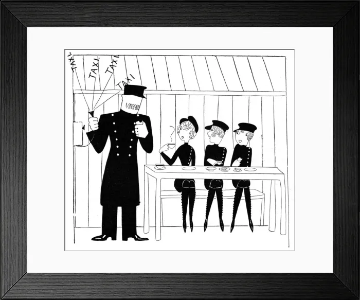 Framed Print : Female taxi drivers in cab shelter, WW1 by Annie Fish Framed Print : Female taxi drivers in cab shelter, WW1 by Annie Fish