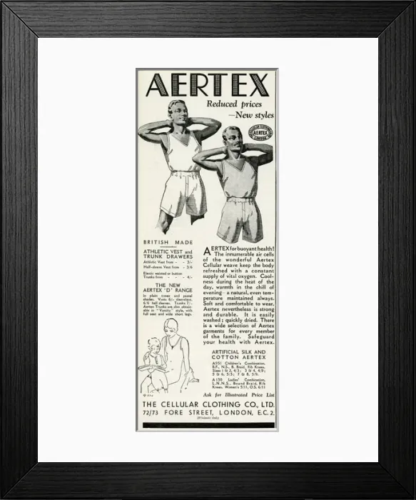 Framed Print : Advert for Aertex athletic vest 1932 Framed Print : Advert for Aertex athletic vest 1932